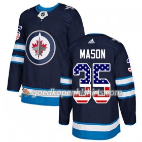 Winnipeg Jets Steve Mason 35 Adidas 2017-2018 Navy Blauw USA Flag Fashion Authentic Shirt - Mannen